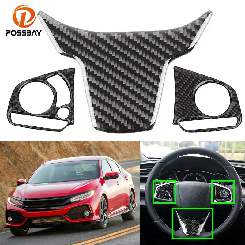 Car Steering Wheel Cover Trims Carbon Fiber Interior for Honda Civic 10th 2016 - 2021