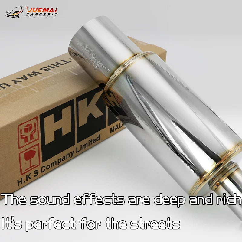 89mm Outlet Exhaust Pipe HKS Muffler Tail Pipe 40cm Length Universal Stainless Steel Silencer Tip Exhaust End Tip for Sports Car