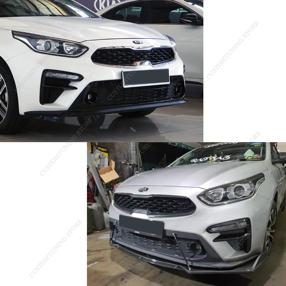 3Pcs Carbon Fiber Front Bumper Lip Spoiler Splitter Diffuser For KIA FORTE 2019-2024