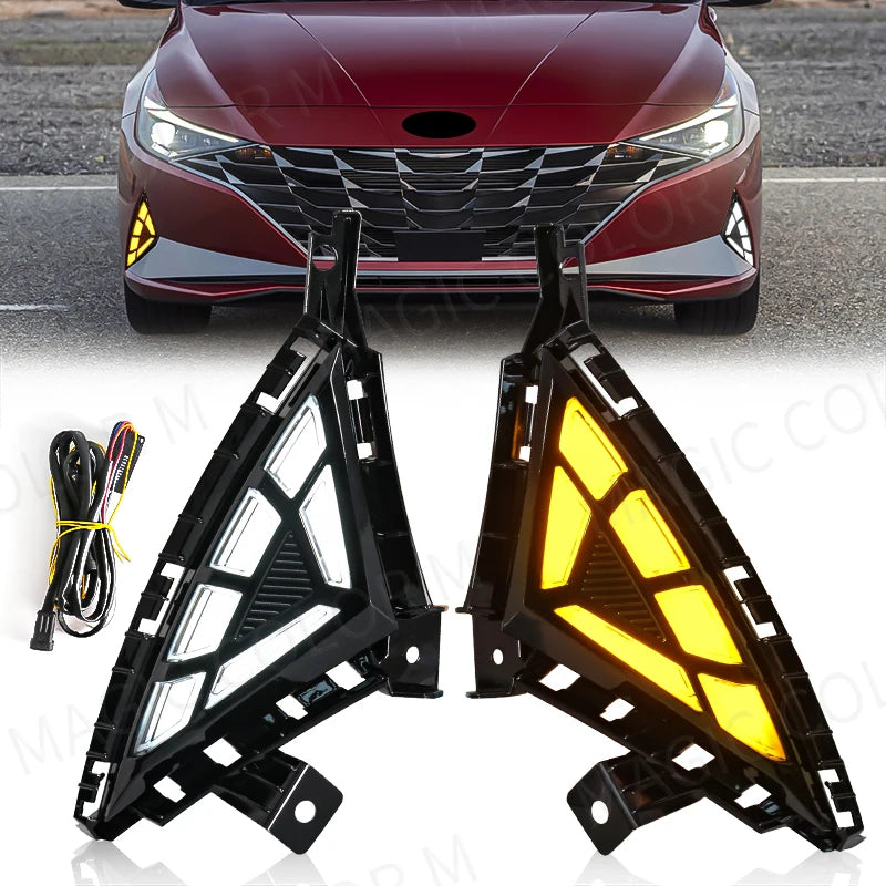 LED DRL For Hyundai Elantra 2021 - 2022 Daytime Running Light White Daylights Yellow Turn Signal Lamp Fog Light