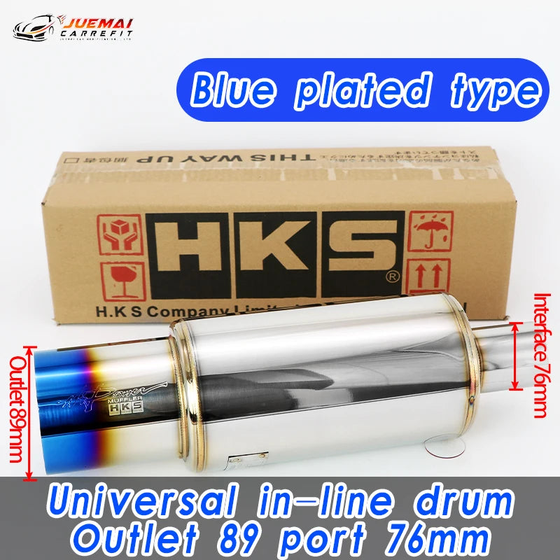 89mm Outlet Exhaust Pipe HKS Muffler Tail Pipe 40cm Length Universal Stainless Steel Silencer Tip Exhaust End Tip for Sports Car