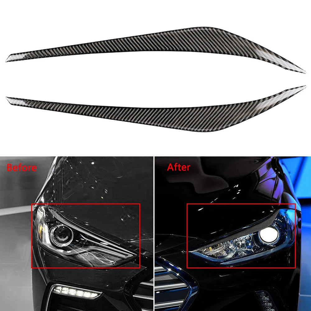 2Pcs Front Headlight Eyebrow Cover Trim ABS For Hyundai Elantra 2016 - 2018