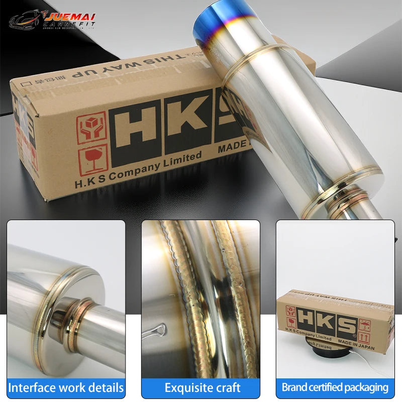 89mm Outlet Exhaust Pipe HKS Muffler Tail Pipe 40cm Length Universal Stainless Steel Silencer Tip Exhaust End Tip for Sports Car